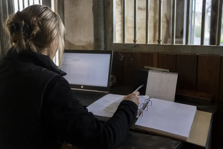 Kalender und Rechnungsunterlagen für Steuertermine im Stallbüro
